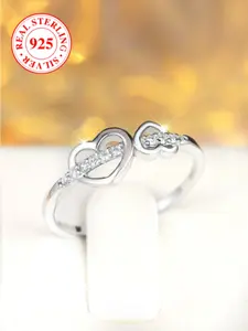 S925 Sterling Silver Ring with Micro Inlay Hollow Heart Design, Valentine's Day Birthday Anniversary Gift for Women, Includes Box