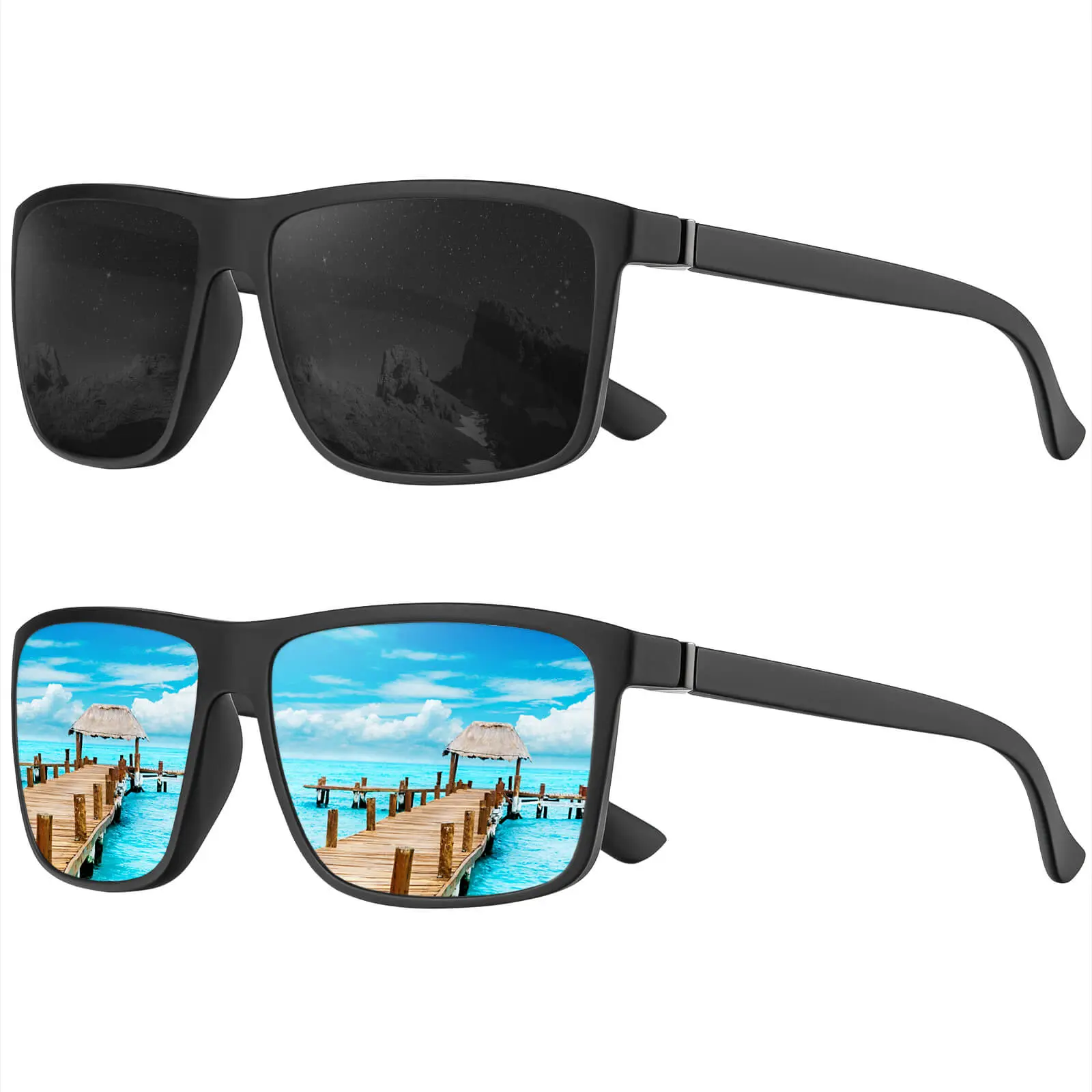 2/3 Pairs KALIYADI Unisex Rectangular Polarized Sunglasses with UV Protection (S11) 2/3 Pairs KALIYADI Unisex Rectangular Polarized Sunglasses with UV Protection (S11)
