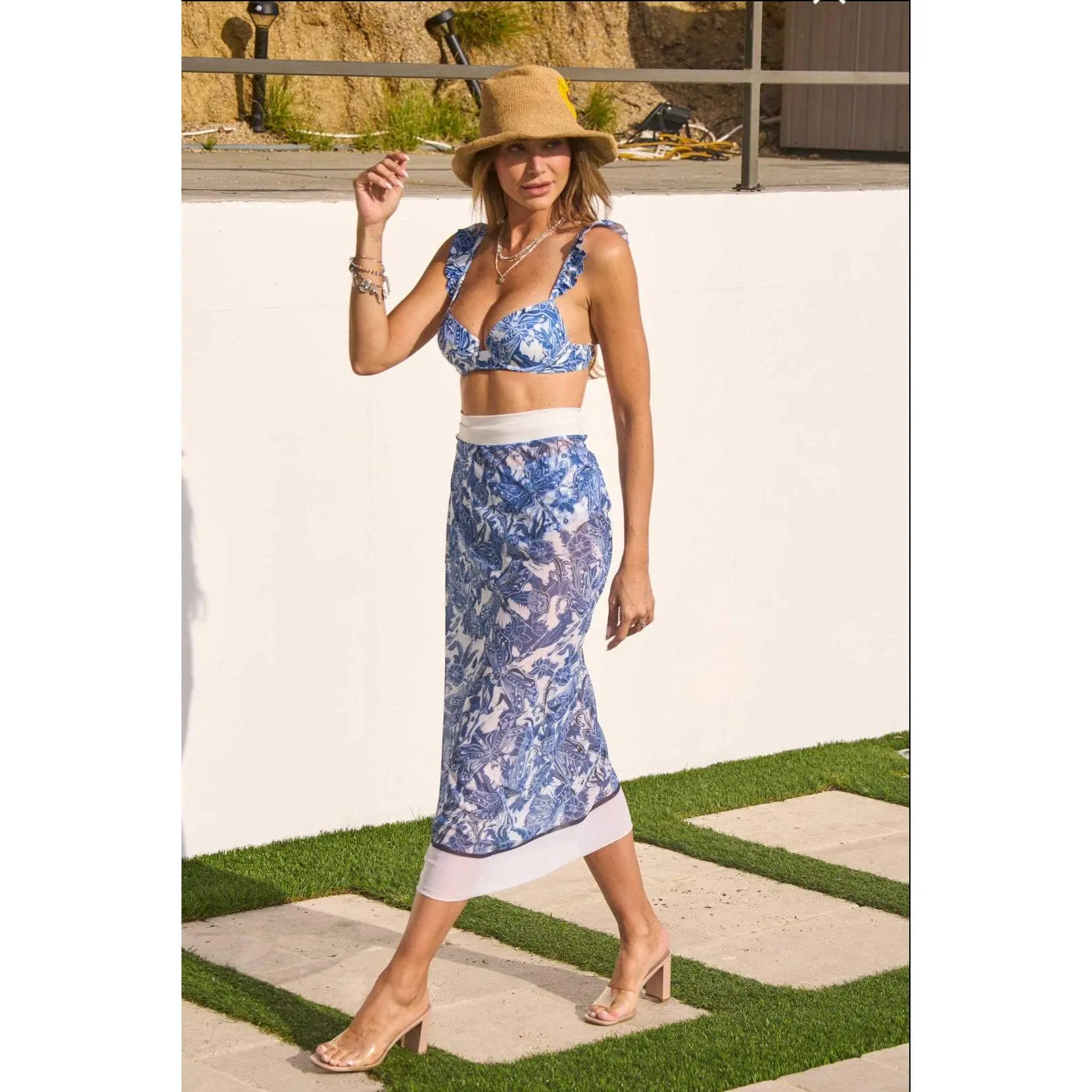 Blue Waves High Waisted Bikini and Sarong