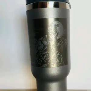 Rugger Gray Tumbler Laser Etched with Wolf Design Stainless Steel Travel Mug Drinkware Water Bottles