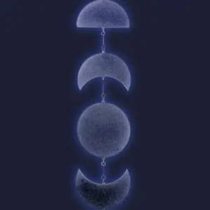 Blue Galaxy Glow Moon Phase Wall Hanging – 44 Inch Celestial Decor with Wire-Wrapped Moonstone Pointer