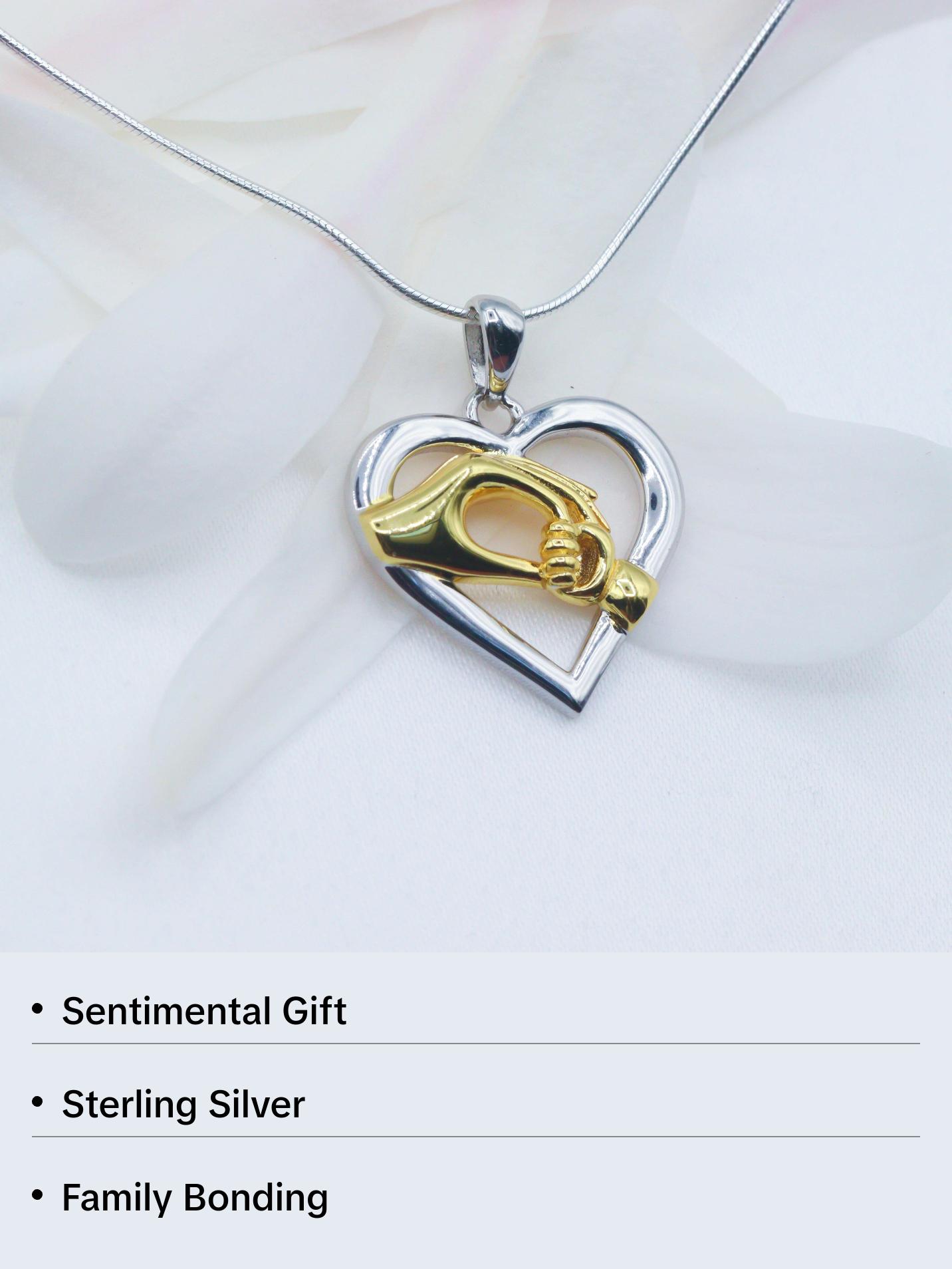Child Holding Mom Hands Heart Pendant Necklace