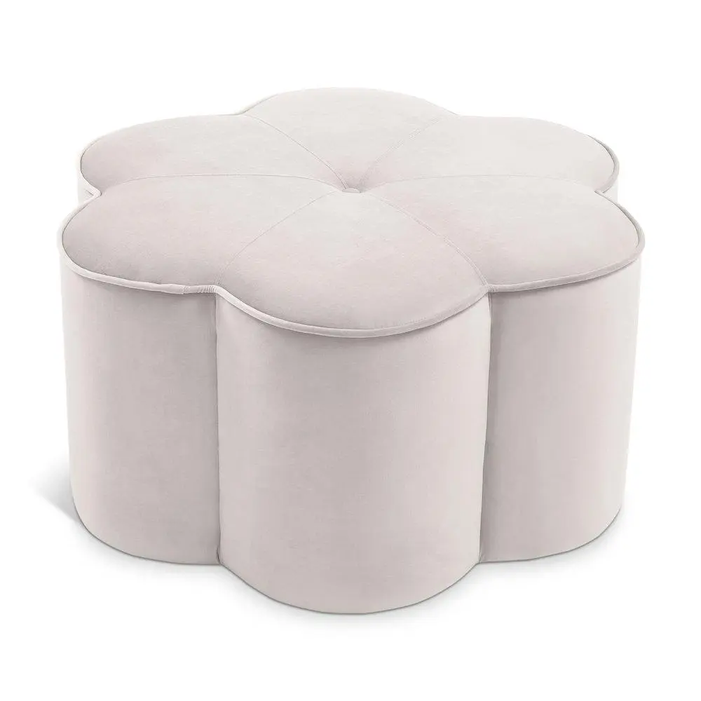 Contemporary Daisy Cream Velvet Ottoman with Piped Top, Indoor Furniture Stool & Bench