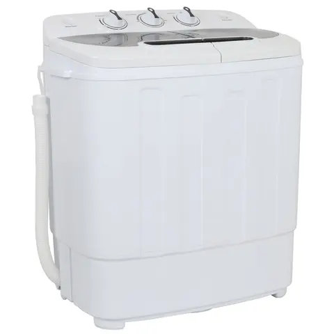 Sohochic Portable Compact Plastic Twin-Tub Semi-Automatic Manual Laundry Washer - 13lbs Capacity, 23x13.5x26in, 1300rpm Spin Dry, 60hz Max Freq, Lightweight, Plumbing-Free, for Dormitories,Apartments,Small Spaces,White Mini Portable Laundry Washer