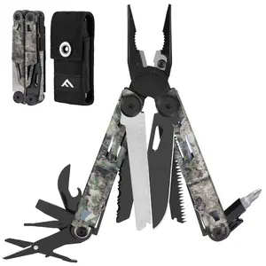 #JumpstartSale FLISSA Multitool,Multi Tool Pocket Knife with Sheath, Stainless Steel EDC Multitool Pliers for Men, Camo All-in-One Tools for Camping, Fishing, Survival