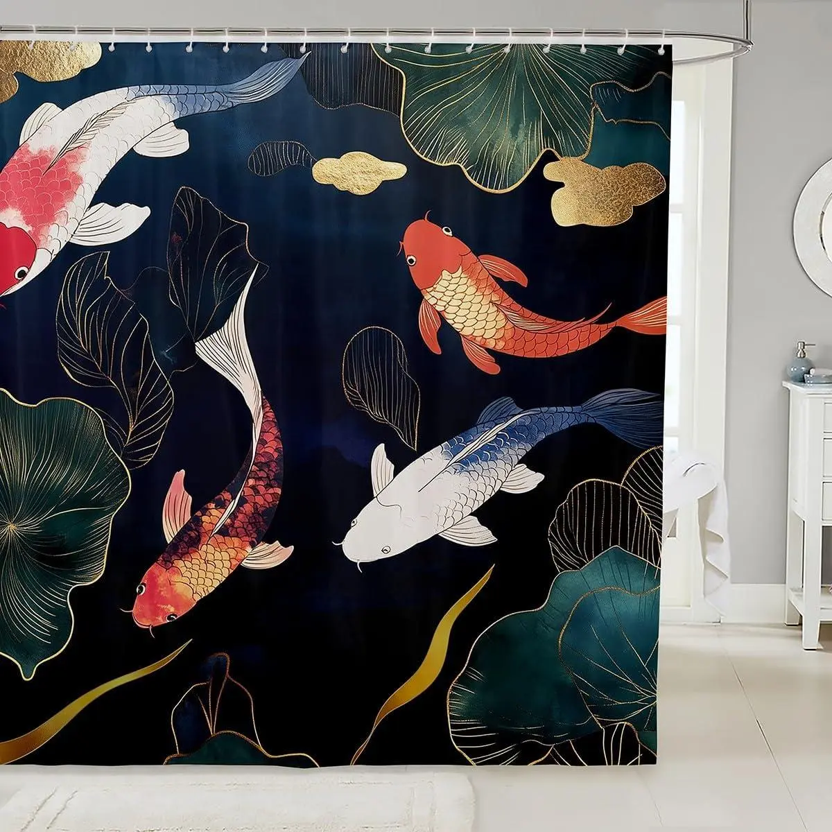 Koi Fish Shower Curtain Japanese Style Bath Curtain Ocean Marine Bathroom Shower Curtain Set Waterproof Japanese Ukiyoe Bathroom Accessories