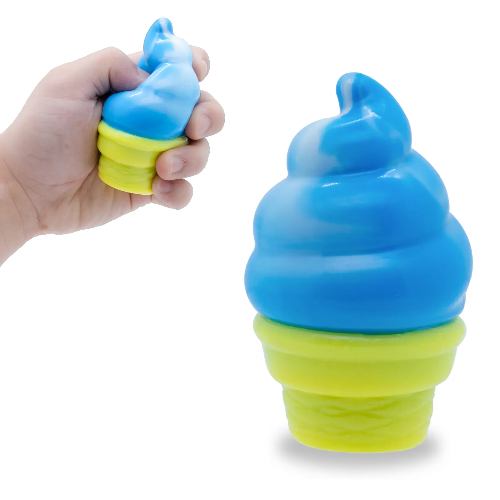 Blue Maltose Syrup Ice Cream Cone Toy - Quiet Fidget Stress Ball for Habit Reversal, Skin Picking Hand Grip Therapy, Sensory Seeking Kids - Miniature Shaggy Fake Food Desk Decor, Halloween No Candy Treat, Back-to-School Supplies