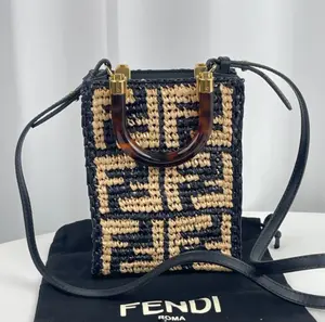 Pre-owned FENDI Sunshine Shopper Tote Zucca Raffia Mini Bag