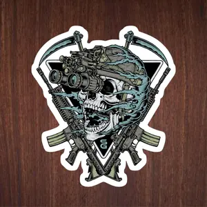 Ghostly Commander Sticker Skull With Tactical Gear And Crossed Weapons, Sticker Vinyl Waterproof, Gifts For Friends Or Festivals