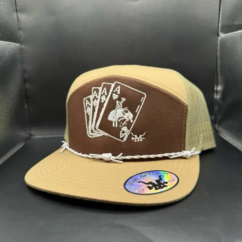 The Gambler 7 Panel Hat with Ace of Spades Embroidery and Barbed Wire Trim The Gambler 7 Panel Hat with Ace of Spades Embroidery and Barbed Wire Trim
