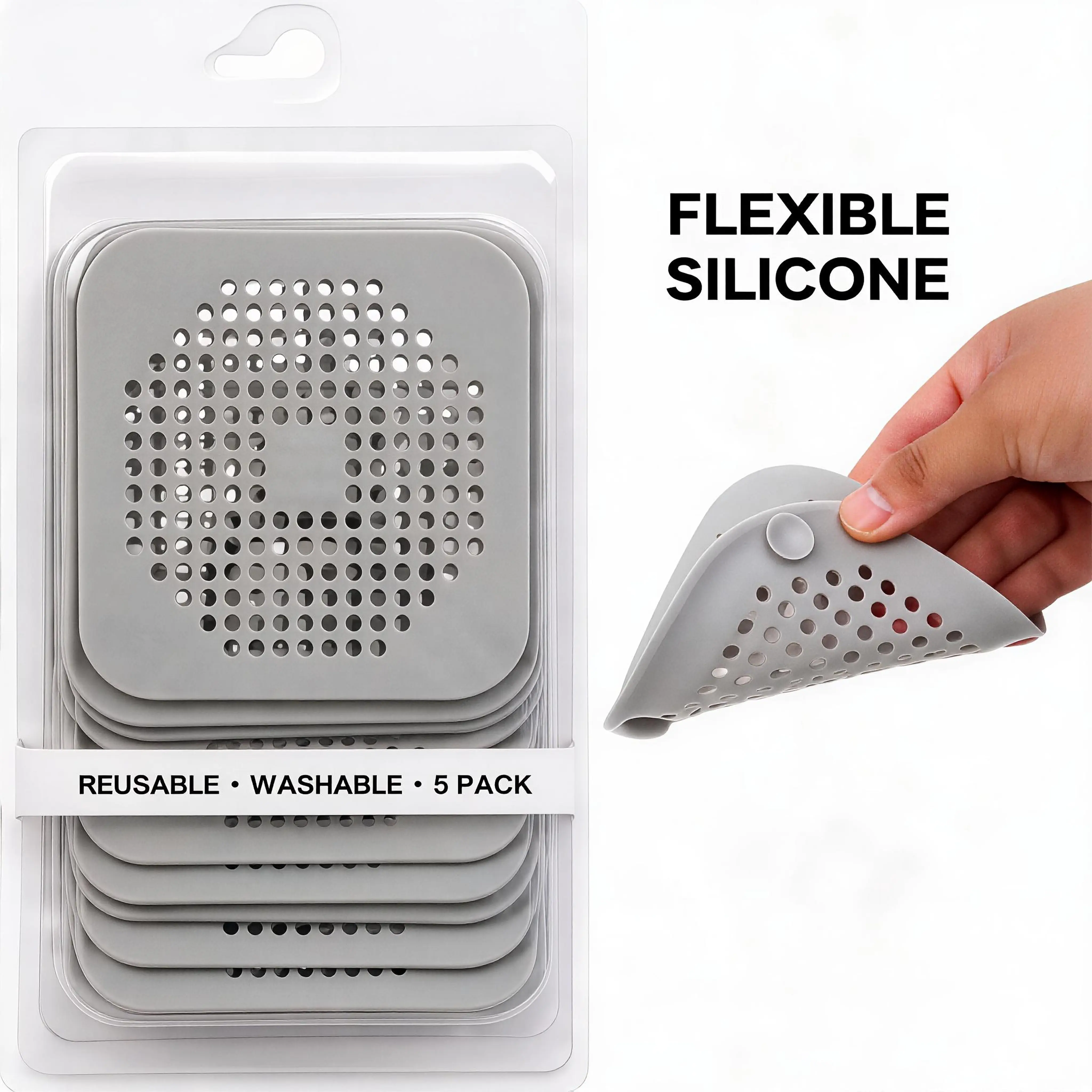 Adhesive Silicone Drain Cover - Multifunctional sink strainer that blocks hair and debris while allowing water to flow freely, effectively reducing odors and preventing insect breeding. It is washable and reusable, requires no tools, and is ideal for ever