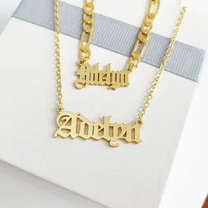 AS165 Personalized Customized Retro Old English Name Pendant Various Stainless Steel Chain DIY Necklace Gifts Men and Women