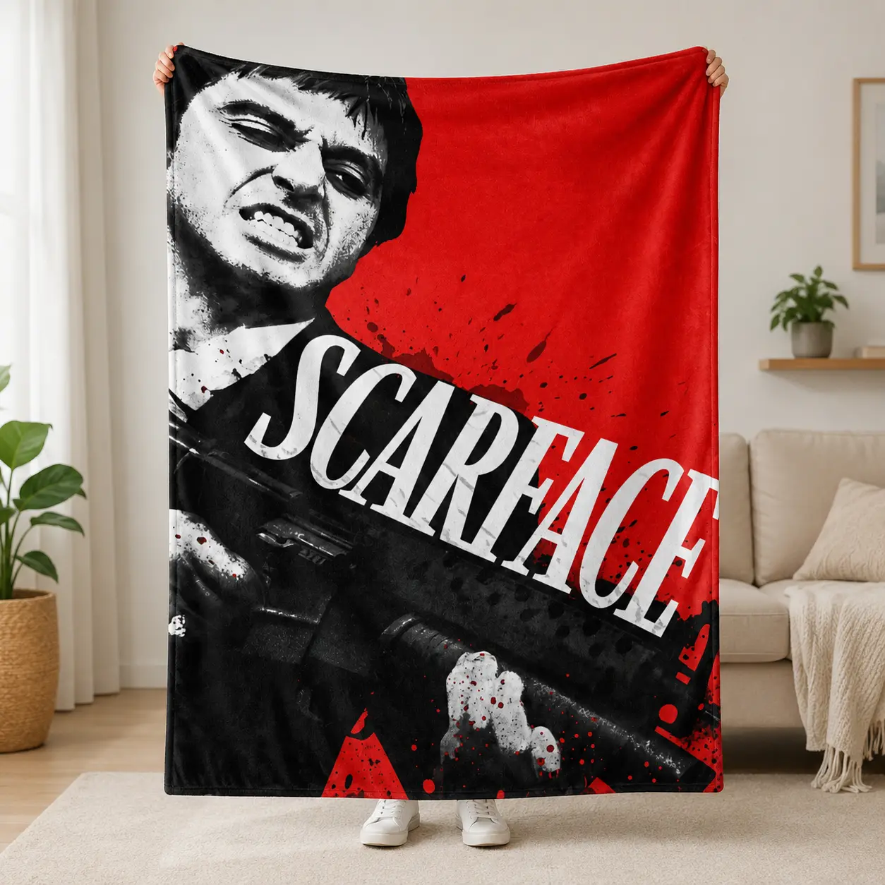 Scarface Tony Montana Flannel Throw Blanket, Classic Crime Movie Soft Fleece Blanket, Cozy Plush Throw Blanket for Bedroom Sofa Couch, Fan Gift