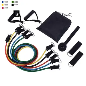 Portable Fitness Rally Elastic Rope Resistance Band Set with 5 Bands & Handles for Home Workouts - Black, Red, Blue, Green, Yellow - 10-30 lbs Resistance - Soft Foam Handles - Ideal for Men & Women