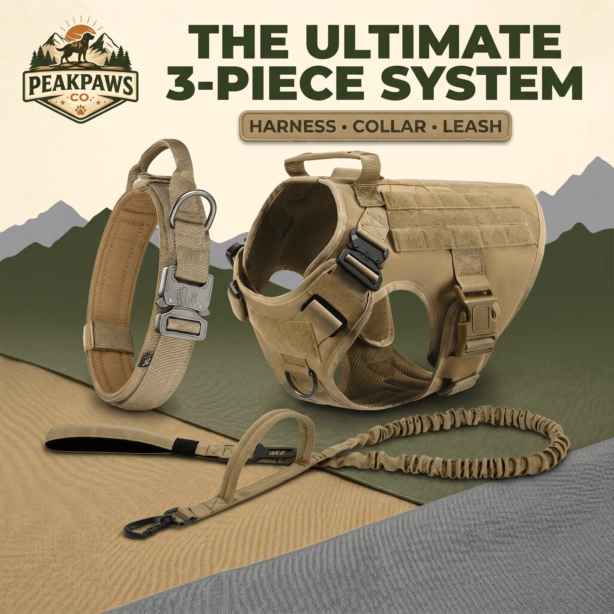 3-Piece Tactical Dog Adventure Set | Heavy-Duty Harness, Collar & Leash