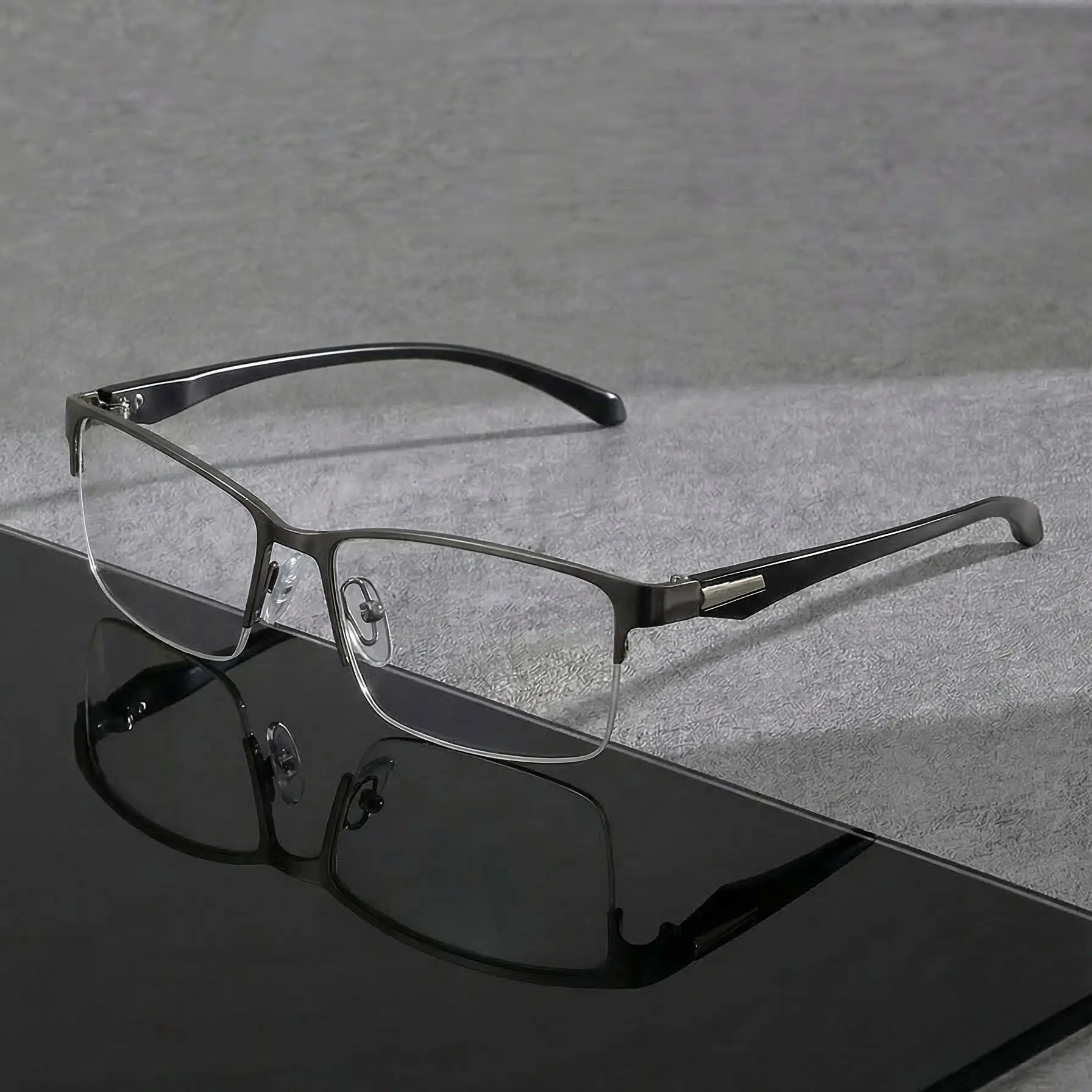 Business Half-Frame Metal Glasses, Semi Frame Eyeglasses, Classic High-Quality Rectangular Reading Glasses, Men's Commuter Daily Computer Glasses, Fashion Eyeglasses, Trendy Frames, Fashionable Frames Glasses
