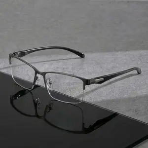 Business Half-Frame Metal Glasses, Classic High-Quality Rectangular Reading Glasses, Men's Commuter Daily Computer Glasses