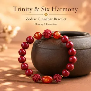 Pup CZ 2026 Year of Horse Cinnabar Trinity Harmony Bracelets - Unisex Chinese Zodiac Amulet for Fortune, Evil Protection - Daily Auspicious Birth Year Gifting Costume Jewelry