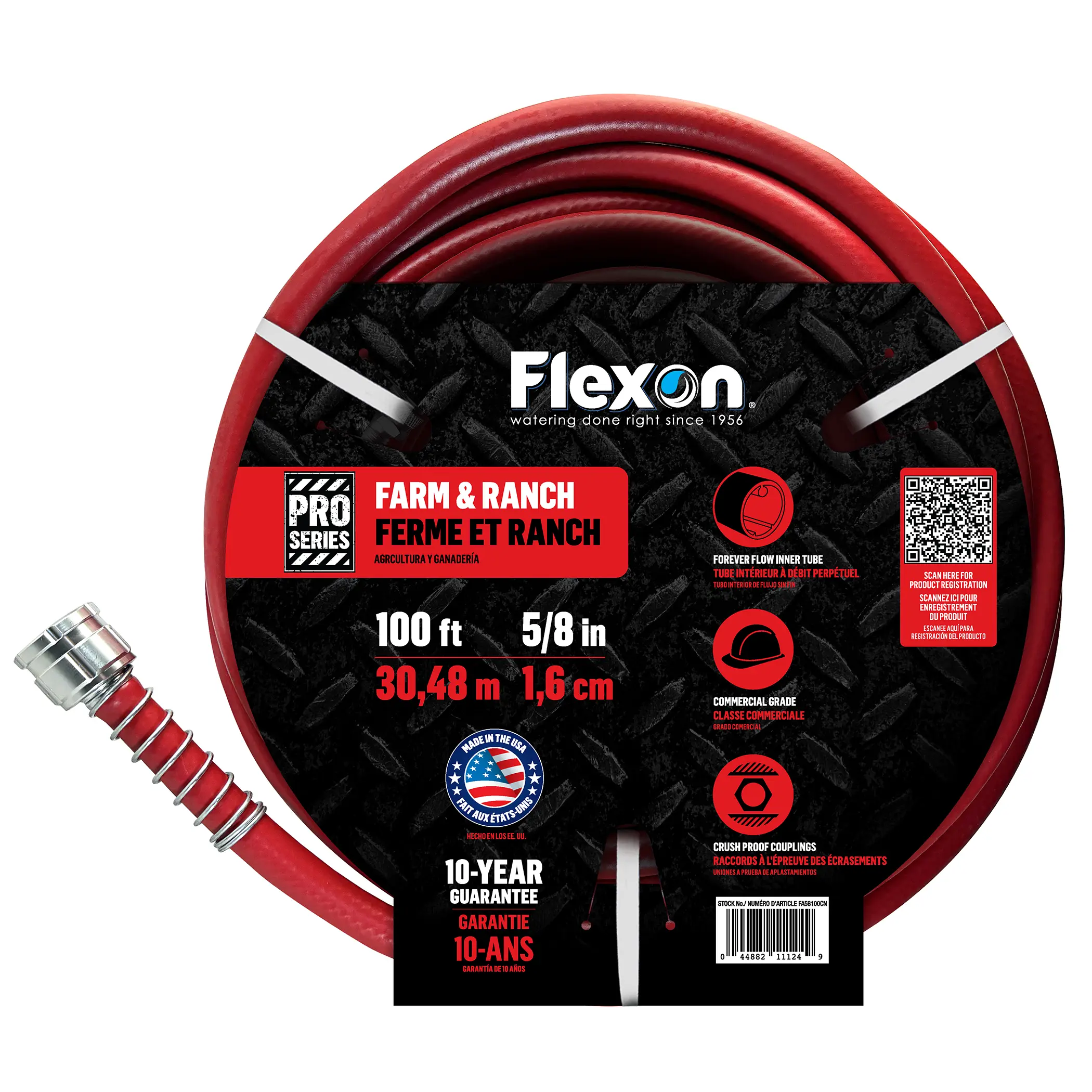 Flexon Farm and Ranch Garden Hoses – Heavy-Duty, Kink-Resistant, Leak-Proof Couplings, High-Visibility Red, Durable Outdoor Watering Hose for Farms, Ranches & Commercial Use