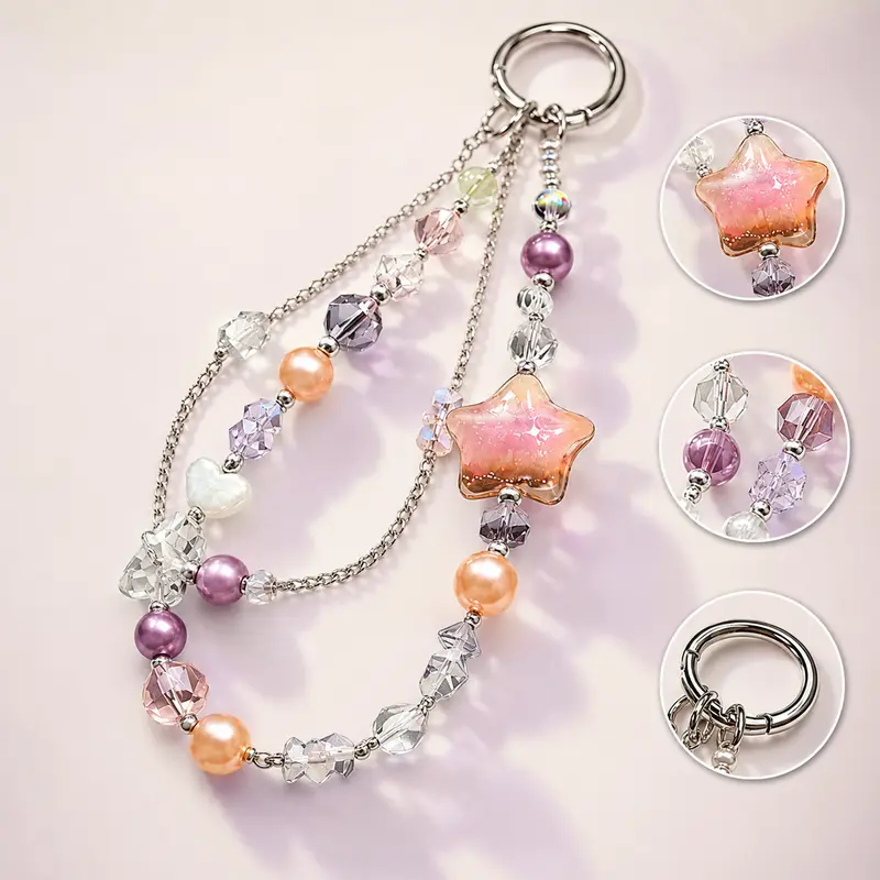 【BunnyLulu】Glow-in-the-Dark Beaded Phone Charm with Gift Box, Luminous Butterfly & Star Bag Charm, Detachable Kawaii Keychain Accessory for Phone, Purse & Backpack