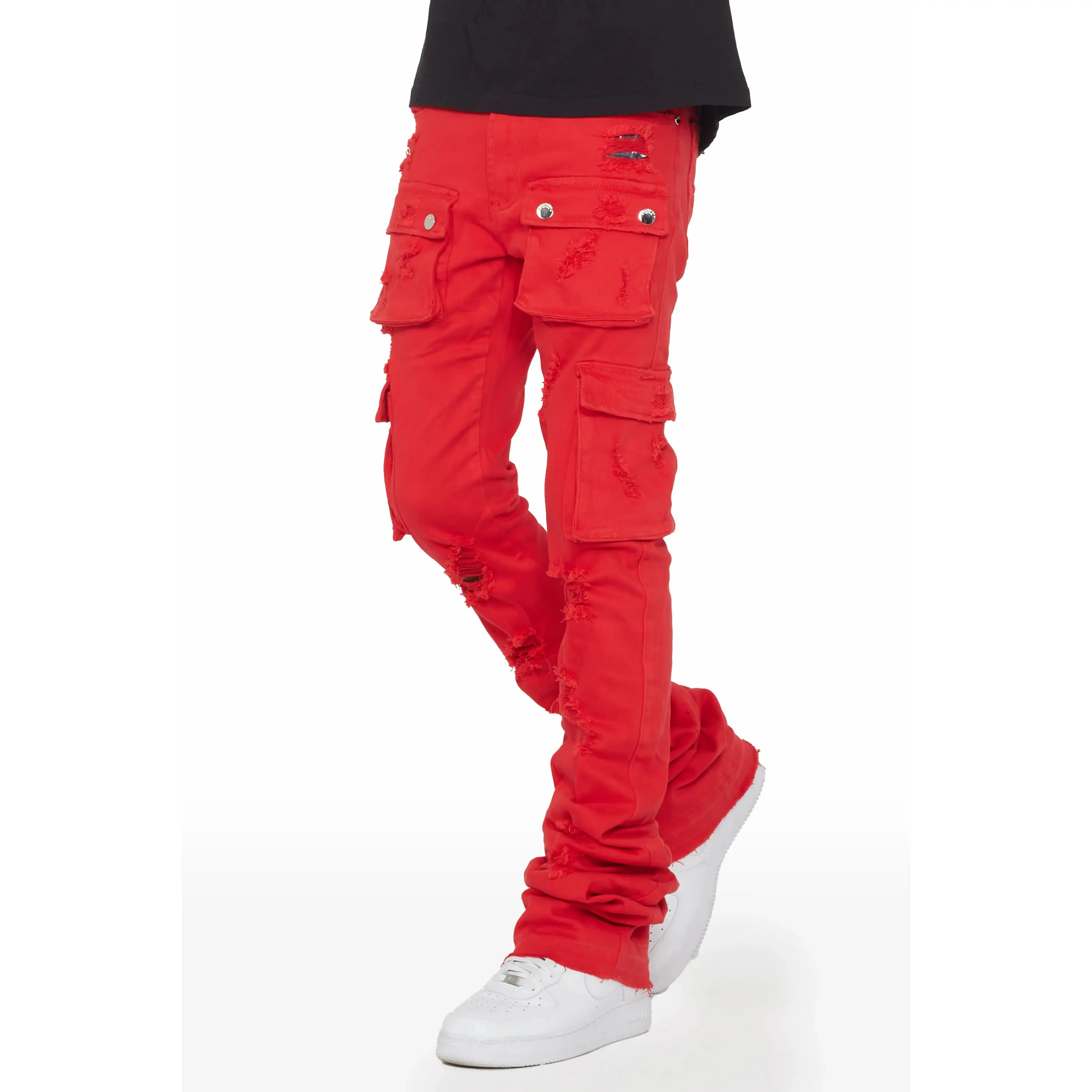 Zaire Red Cargo Super Stacked Flare Jean