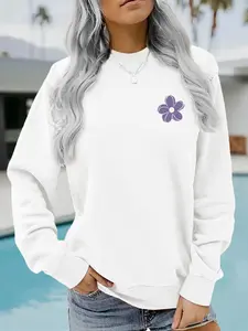 Women's Casual Everyday Sunflower Floral Pullover Sweater, Soft Long Sleeve Round Neck Sweatshirt, All Seasons Wear, Tops
