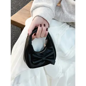 2026 Bow Decor Mini Handbag with Top Handle, Portable PU Cloud Bag, Cute Heart Zipper Coin Purse, Valentine Gift