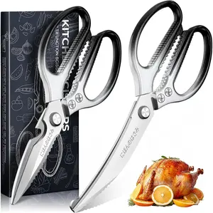 Kitchen Scissors Set Black - Stainless Steel Kitchen Shear, Sharp Meat Scissors Dishwasher Safe, Heavy Duty Poultry Shears, Japanese Cooking Scissor for Food, Chicken, Gifts for Women