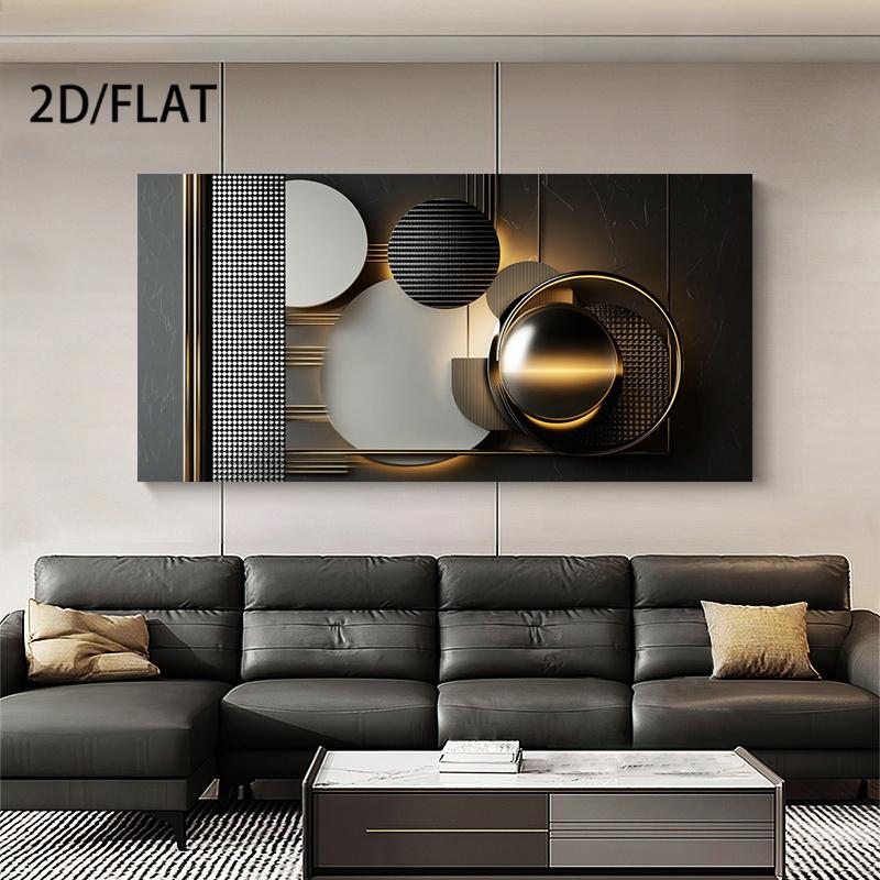 Wooden Framed Canvas Painting Wall Art2D flat wooden frame modern abstract geometric canvas wall decoration, dark spray-painted texture combined with metal rings, suitable for living room, bedroom, office decoration Wrapped in canvas Artistic Print