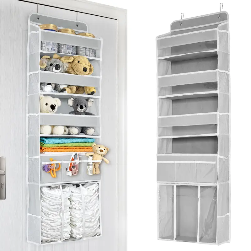 Sohochic Large Over-The-Door Non-Woven Organizer Bag - 53x15.7 in (53” height), 45lb Capacity, 10 Side Mesh Pockets, Removable Caddy, Diaper Holder (Holds 60 XXXL Diapers), Non-Toxic Fabric, for Bath, Baby Items, Clothes, Modern Home Organizer