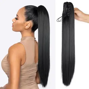 Yetta Straight Hair Claw Clip Ponytail 26 "Straight strip straight ponytail extension with long straight hair clip natural fake ponytail synthetic wig for women hairstyle changes for everyday party dates Styling