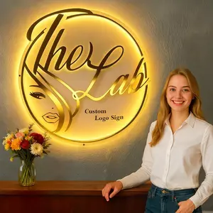 Custom LED Logo Sign, Round Acrylic Custom Logo for Business, Personalized Backlit Illuminated Logo Neon Sign with Metal for Wall Decor, Beauty Salon, Nail Hair Studio, Office, Boutique, Outdoor