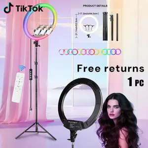 18 inch Ring Light with Stand, Large Ring Light for iPhone, 3 Clips/USB Ports,2700-6500K with Tripod for Tattoo Lash Barber Makeup Photography Lighting#SummerWins#Fathersdaygift
