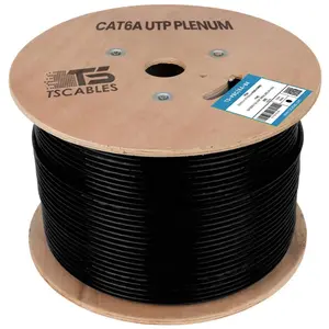 Cat6a Plenum Unshielded Twisted Pair Cable Black 1000 Ft