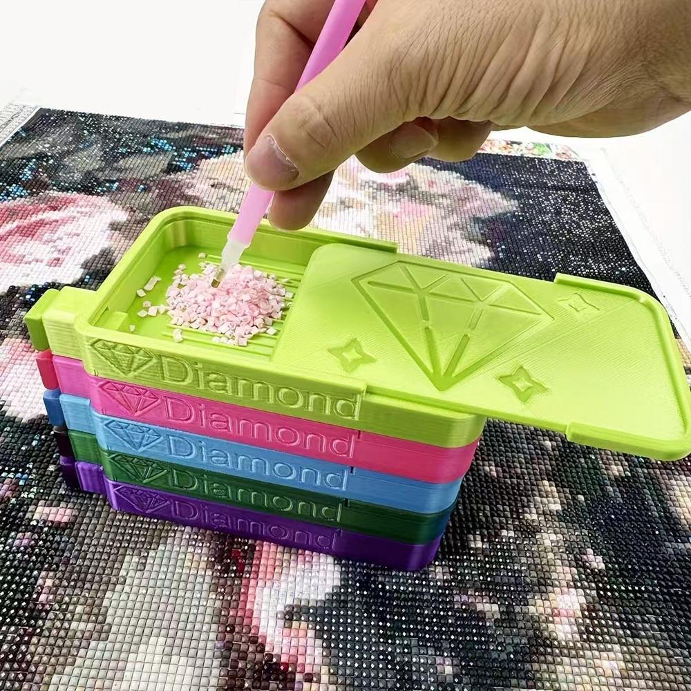3D Printed Grooved Plastic Ship-Shaped Diamond Painting Tray with Slide Cover, Portable Drill Storage Box for Diamond Arts, DIY Needlework Tool Organizer Craft Accessory