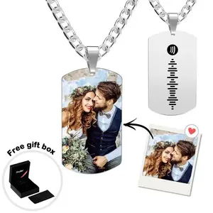 Scannable Spotify Code Necklace Jewelry Tag Engraved Photo Necklace for Couples Gifts for Him