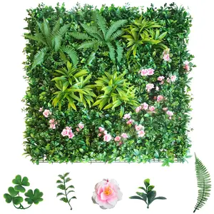 3/6pcs 39.37"X39.37" PE Artificial Grass Wall Panel, 5-Plant Mixed Foliage, Easy DIY Installation with Zip Ties, Indoor Outdoor Privacy Screen for Home Garden Wedding Decoration