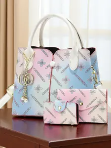 Ladies' new high-end women's bag, colorful large capacity letter printed bag, gradient color women's bag set bag, niche light luxury fashionable versatile shoulder bag, give ladies Valentine's Day gift, Christmas gift, Thanksgiving gift