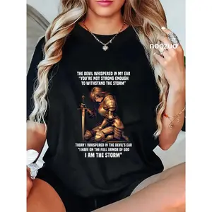 GGOR 100% Cotton I Am The Storm Armor Of God Prayer Warrior Christian Woman T-Shirt