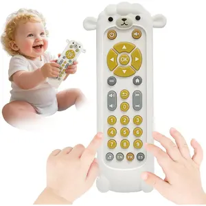 Baby TV Remote Toy with Sheep Silicone Cover - Lights & Sounds ​ ​       Interactive Learning Toy (3 Languages: English/Spanish/French), 50+ Musical Sounds, Perfect 1 2 Year Old Gift for Boys & Girls