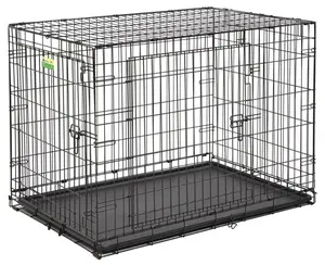 212 MAIN 42 in. Large Pet Expert Double-Door Wire Metal Kennel - Grid Mesh Enclosure, Ventilation, Escape-Proof Kennel, Safe Secure Slide Bolt Latch