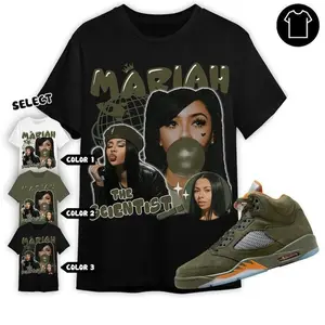 A J 5 Olive Unisex Shirt, Mariah TS, Shirt To Match Sneaker Color Military Green Cotton Fabric
