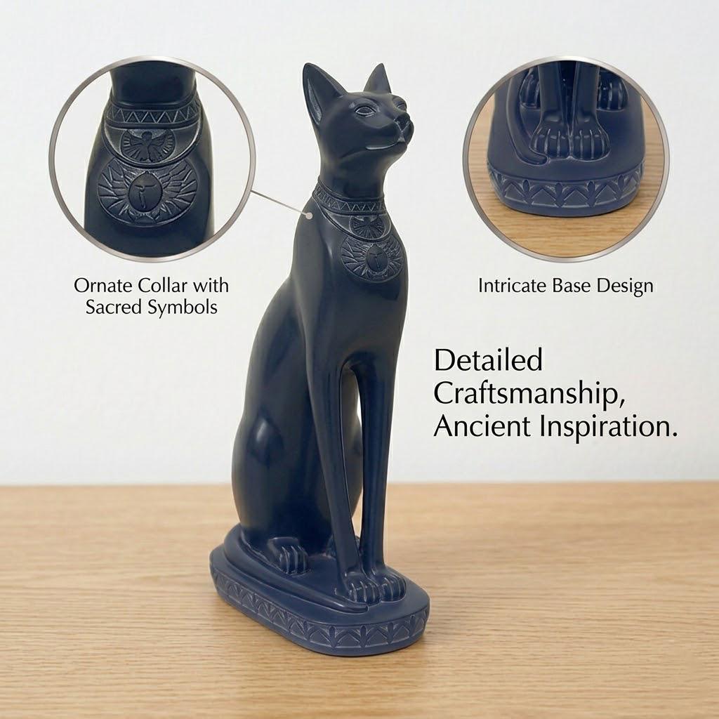 Elegant Egyptian Bastet Cat Statue - Black Goddess Bast Figure | Ancient Egypt Feline Sculpture for Home Protection & Altar Decor | Unique Gift for Cat Lovers & History Enthusiasts | Resin Mythology Figurine