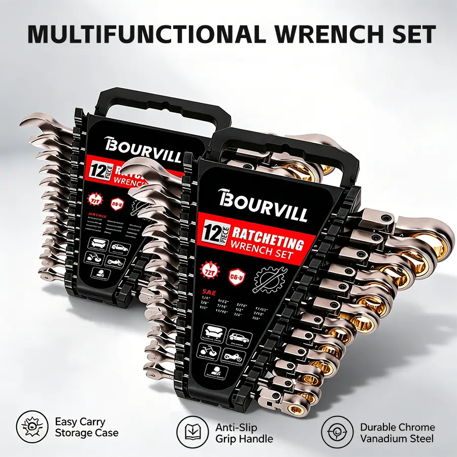 【DealsForYouDays】 12-Piece Multifunctional Flex-Head Ratcheting Wrench SetMetric 8 mm-19 mm72 Teeth Cr-V Steel Flexible Combination Wrench SetCar & Automotive Tools withStorage rack Household & Automotive RepairsMultifunctional Wrench Set