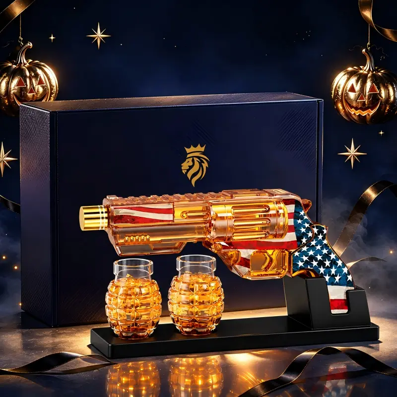 Kollea Flag Whiskey Bottel(Glass) with Luxury Gift Box,Halloween Gift&Party&Home Decor,Bar Accessories Decanter Set,Grenade Shot Bottles,Anniversary/Birthday Gifts for Men,Dad,Brother,Husband,Boyfriend,Veterans&Military Enthusiasts,Empty Decanter giftidea