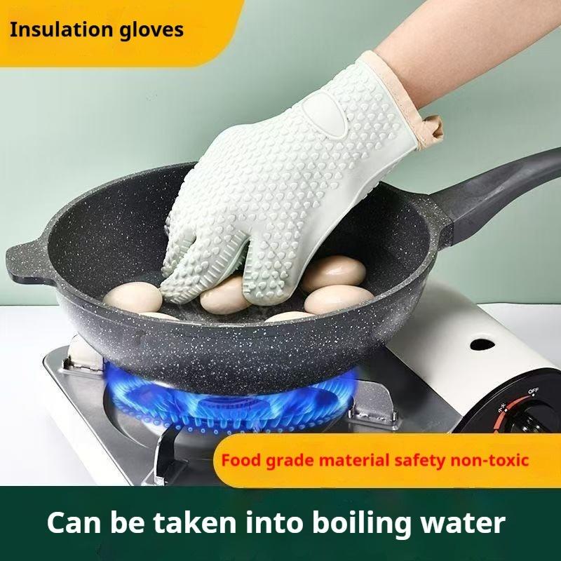 2pcs Set, A Pair of Thickened Heat-Resistant Oven Mitts, Non-Slip Silicone Gloves, Breathable Kitchen Oven Mit