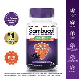 Sambucol Black Elderberry Zero Sugar Triple Immunity Gummies - Black Elderberry Vitamin C Immune Support Supplement, Gummy with Vitamin D for Adults and Kids - The #1 Black Elderberry Brand