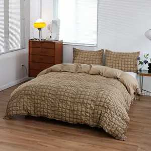 Minimalist Plaid Seersucker Duvet Cover Set, Soft And Durable Bedding Set, Including 1 Duvet Cover And 2 Pillowcases, Daily Holiday Birthday Gift Bedroom Decoration For Children And Adults
