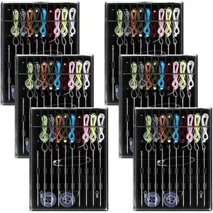 6 Boxes 60 count Pre Threaded  for Hand Sewing, Pre Threaded Travel Sewing Kits Kit for Adults Mini  Small  Plastic Sewings Box with Pin Button for Travel  Assorted Color