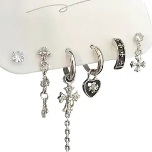 Edgy Ins Cool Girl Earrings Set, Sparkly Full CZ Safety Pin Planet Stud Earrings, Minimalist Statement Ear Jewelry